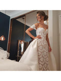 Sweetheart Neck Sheath Lace Wedding Dresses with Detachable Court Train AWD1243-SheerGirl