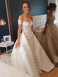 Sweetheart Neck Sheath Lace Wedding Dresses with Detachable Court Train AWD1243-SheerGirl