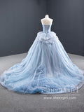 Sweetheart Neckline Ruffled Tulle Ball Gown Court Train Prom Dress with Corset Back ARD2642-SheerGirl