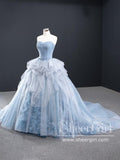 Sweetheart Neckline Ruffled Tulle Ball Gown Court Train Prom Dress with Corset Back ARD2642-SheerGirl