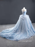 Sweetheart Neckline Ruffled Tulle Ball Gown Court Train Prom Dress with Corset Back ARD2642-SheerGirl