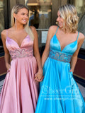 Sweetheart Neckline Spaghetti Straps A Line Satin Floor Length Prom Dress ARD2598-SheerGirl