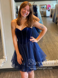 Sweetheart Neckline Velvet Bodice Homecoming Dresses Lace Up Short Prom Dress ARD2633-SheerGirl