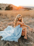 Thigh Split Sky Blue Rustic Wedding Dresses Beach Wedding Gown with Court Train ARD1325-SheerGirl