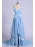 Thigh Split Sky Blue Rustic Wedding Dresses Beach Wedding Gown with Court Train ARD1325-SheerGirl