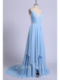 Thigh Split Sky Blue Rustic Wedding Dresses Beach Wedding Gown with Court Train ARD1325-SheerGirl