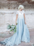 Three Piece Ombre Beach Wedding Dresses with Lace Crop Top AWD1444-SheerGirl