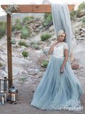 Three Piece Ombre Beach Wedding Dresses with Lace Crop Top AWD1444-SheerGirl