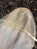 Traditional Drop Veil Blusher Wedding Veil with Crystal Headpiece ACC1055-SheerGirl