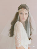 Traditional Drop Veil Blusher Wedding Veil with Crystal Headpiece ACC1055-SheerGirl