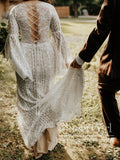 Trumpet Long Sleeve Lace Wedding Dresses Lace Up Back Beach Wedding Dress AWD1785-SheerGirl