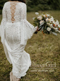 Trumpet Long Sleeve Lace Wedding Dresses Lace Up Back Beach Wedding Dress AWD1785-SheerGirl