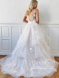 Tulle Bridal Ball Gown with Floral Lace V Back Sweep Train Wedding Dress AWD1816-SheerGirl