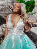 Turquoise Lace Applique Ball Gown Long Ball Gowns Quinceanera Dress APD3194-SheerGirl