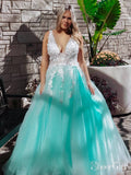 Turquoise Lace Applique Ball Gown Long Ball Gowns Quinceanera Dress APD3194-SheerGirl