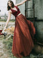 Two Piece A-line V-Neck Bridesmaid Dresses Burgundy Tulle Formal Dress ARD2355