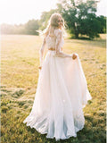 Two Piece Beach Wedding Dresses Long Sleeve Lace Top Wedding Dresses AWD1124-SheerGirl