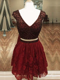 Two Piece Beaded Maroon Homecoming Dresses Lace Burgundy Hoco Dress ARD1778-SheerGirl