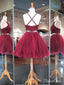 Vestidos de fiesta de dos piezas Vestidos de fiesta cortos de encaje burdeos baratos ARD1124 