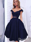 Two Piece Homecoming Dresses Navy Blue Mid Length Prom Dress with Pocket ARD1546-SheerGirl