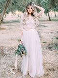 Two Piece Ivory Wedding Dresses with Sleeves Plus Size Rustic Wedding Dress AWD1258-SheerGirl