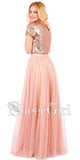 Two Piece Long Bridesmaid Dresses Short Sleeve Dusty Rose Bridesmaid Dresses ARD1190-SheerGirl