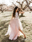 Two Piece Pink Boho Wedding Dress with Slit Beach Wedding Dress AWD1929