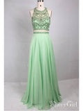 Two Piece Prom Dresses Rhinestone Beaded Mint Green Long Formal Dresses APD3489-SheerGirl