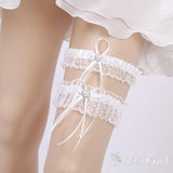 Two Piece White Wedding Garter Set Bridal Garters with Bow ACC1021-SheerGirl