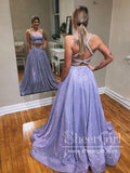 Two Pieces Sparkly A Line Party Dress with Crossed Back Straps Sexy Prom Dress ARD2595-SheerGirl