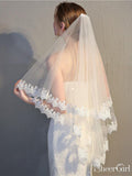 Two Tier Wedding Veils Hip Length Lace Hem Bridal Veil ACC1005-SheerGirl