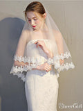 Two Tier Wedding Veils Hip Length Lace Hem Bridal Veil ACC1005-SheerGirl