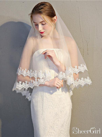 2 Tier Lace Wedding Veils Hip Length Bridal Veil ACC1002 – SheerGirl