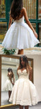 Unique Princess Sweetheart Neck Flower Applique Puffy Skirt Ivory Homecoming Dresses Short MCL1008-SheerGirl