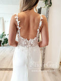 Unlined Lace Bodice V Neckline Sheath Backless Floor Length Chiffon Wedding Dress AWD1755-SheerGirl