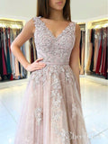 V Neck Maxi Dress Formal Evening Gown Mauve Prom Dresses APD3329-SheerGirl