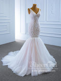 V Neck Puffy Skirt Mermaid Wedding Dress with Re-embroidery and Beadings AWD1795-SheerGirl