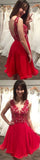 V-neck Red Homecoming Dresses 2018,Applique Chiffon Short Prom Dresses,Cute Sweet 16 Dresses,MCL1001-SheerGirl