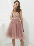 V-neck Tulle with Beaded Short Homecoming Dresses HW1002-SheerGirl