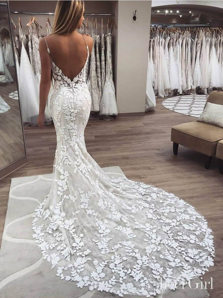 Plunging V-Neck Embroidery Lace Long Prom Dress with Slit QP1423