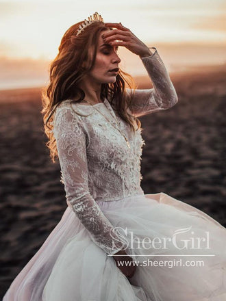 Boho Garden Wedding Wedding Dress With Sleeves With 3D Handmade Flowers,  Sheer Neckline, And Floral Lace Short Sleeves, Charming A Line Style,  Modern And Sexy CL2746 From Allloves, $172.91