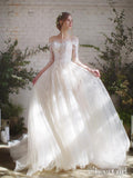 Wedding Dress with 3/4 Long Sleeves and Floral Embroidery Illusion Neckline AWD1674-SheerGirl