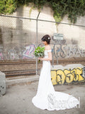 Wedding Gown with Illusion Back Part Sweep Train and Off Shoulder Wedding Dress AWD1642-SheerGirl