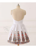 White Boho Printed Homecoming Dresses Backless Summer Dress AWD1223-SheerGirl