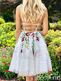 White Floral Embroidery Homecoming Dress Sweet 16 Dress ARD2436-SheerGirl