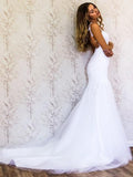 White Lace Mermaid Wedding Dresses Backless Affordable Wedding Dresses AWD1037-SheerGirl