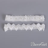 White Lace Wedding Garter Set Bridal Garters Pearls ACC1027-SheerGirl