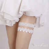 White Lace Wedding Garter Set Bridal Garters Pearls ACC1027-SheerGirl