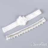 White Lace Wedding Garter Set with Flower & Pearls ACC1023-SheerGirl