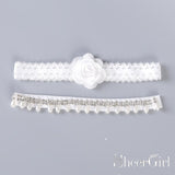 White Lace Wedding Garter Set with Flower & Pearls ACC1023-SheerGirl